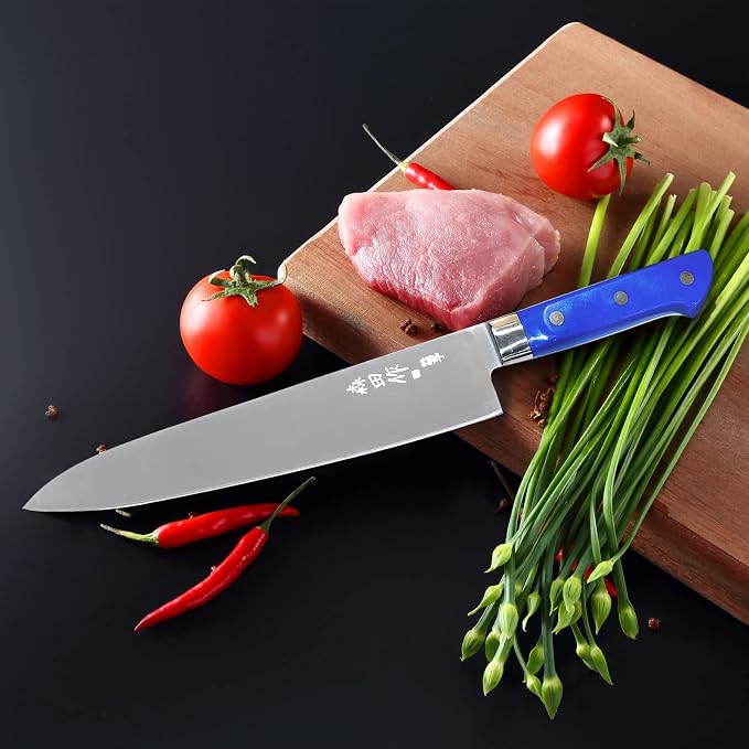 Chef Knife 9.5 inches, Professional Sushi Knife with Blue Ergonomic Handle, Sharp Japanese Gyuto