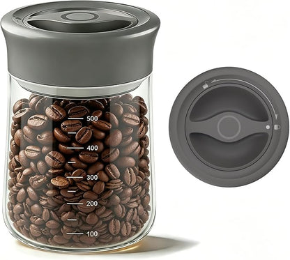 Airtight Coffee Bean Storage Container with Silicone Ring, Twist Seal Glass Storage Jars with lids, 500ml/17oz Wide Mouth Food Jars & Canisters for Coffee Grounds, Creamer, Candy, Flour Sugar