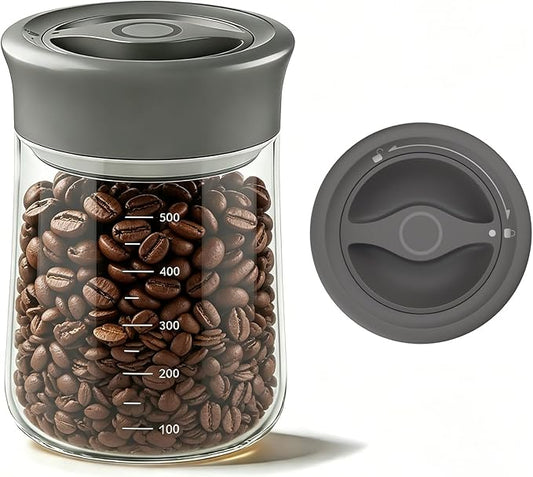 Airtight Coffee Bean Storage Container with Silicone Ring, Twist Seal Glass Storage Jars with lids, 500ml/17oz Wide Mouth Food Jars & Canisters for Coffee Grounds, Creamer, Candy, Flour Sugar