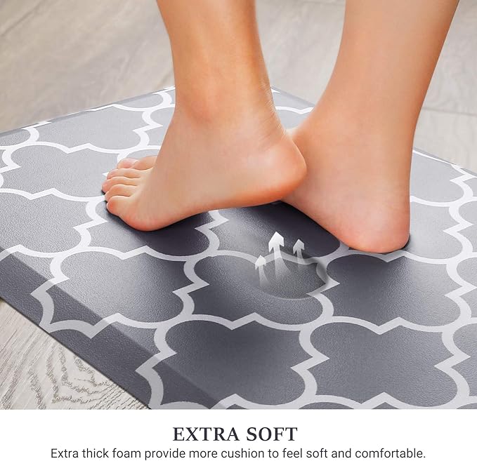 WISELIFE Kitchen Mat Cushioned Anti-Fatigue Rug,17.3"x 60",Non Slip Waterproof Rugs Heavy Duty PVC Ergonomic Comfort Mat for Kitchen, Floor Home, Office, Sink, Laundry, Grey