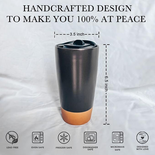 Mora Double Wall Ceramic Coffee Travel Mug with Lid, 14 oz, Portable, Microwave, Dishwasher Safe, Insulated Reusable Tall Cup, Splash Resistant Lid - To Go Tumbler for Car Cup Holder, Nightwaves