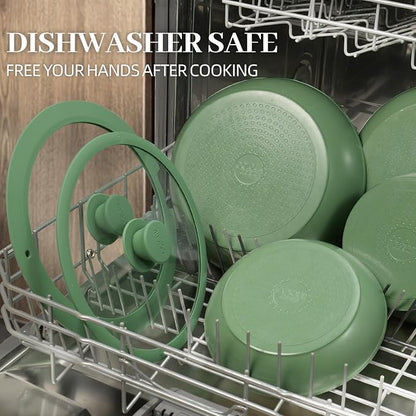 Ceramic Cookware Set 23Pcs Non Stick Pots and Pans Non Toxic with Detachable Handle Induction Kitchen Cookware Set Space Saving, Oven & Dishwasher Safe, Forest Green