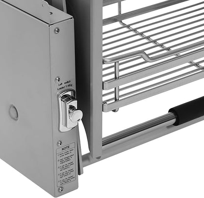 22in Pull Down Shelf, 2-Tier Pull Down Shelf for Upper Cabinets, Kitchen Spice and Dishes Pull-Out Storage Shelf, High Cabinet Organizer Large Storage Space for Snack, Bowl (Dark Grey)