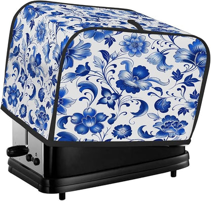 Blue Flower Toaster Cover 4 Slice Wide Slot Washable Toaster Covers | Floral Art Dust and Fingerprint Protection Bread Maker Covers for Kitchen Accessories Decor Bakeware Women Gift