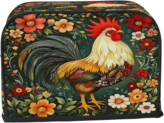 2 Slice Green Flower Rooster Toaster Cover Waterproof Dust Fingerprint Bread Machine Cover Washable Kitchen Appliance Protector For Home Kitchen Bakeware Table Decor Women Gifts