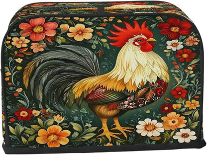 2 Slice Green Flower Rooster Toaster Cover Waterproof Dust Fingerprint Bread Machine Cover Washable Kitchen Appliance Protector For Home Kitchen Bakeware Table Decor Women Gifts