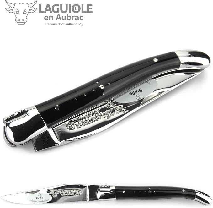 Laguiole en Aubrac Handmade Knife 11 cm L0211BUIF Buffalo Horn Handle, Blade and bolsters Stainless Steel Shiny