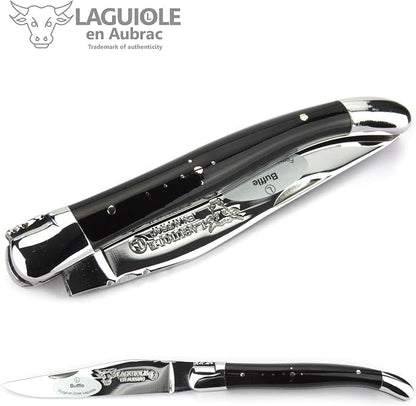 Laguiole en Aubrac Handmade Knife 11 cm L0211BUIF Buffalo Horn Handle, Blade and bolsters Stainless Steel Shiny
