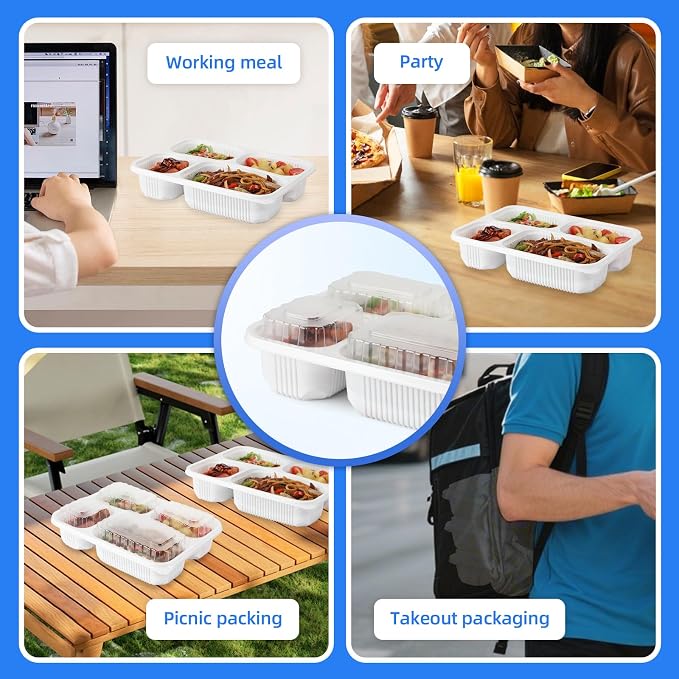 YANGRUI Meal Prep Containers 40 Pack 34 oz - Shrink-Wrapped No Pre-Wash | BPA Free Shatterproof PP | 4 Compartment Leak-Resistant Bento Box | Microwave Safe To-Go Food Storage for Leftovers & Parties