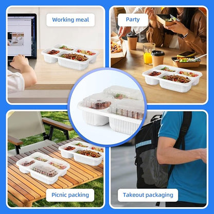 YANGRUI Meal Prep Containers 40 Pack 34 oz - Shrink-Wrapped No Pre-Wash | BPA Free Shatterproof PP | 4 Compartment Leak-Resistant Bento Box | Microwave Safe To-Go Food Storage for Leftovers & Parties