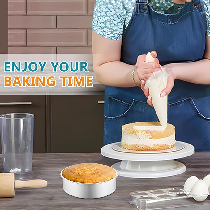 P&P CHEF 5 Inch Cake Pan Set of 4, Stainless Steel Baking Round Cake Pans Tins Bakeware for Birthday Wedding, Leak-proof & Easy Clean, Mirror Finish & Easy Releasing