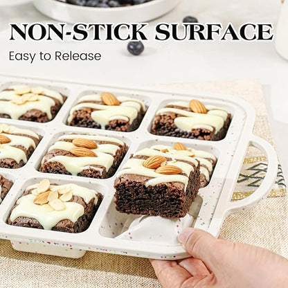 Vinino Silicone Brownie Pan with Dividers, 2 Pack Mini Loaf Pan for Baking Individual, Nonstick 12 Cups Square Muffin Cupcake Pans with Metal Reinforced Frame-Cream