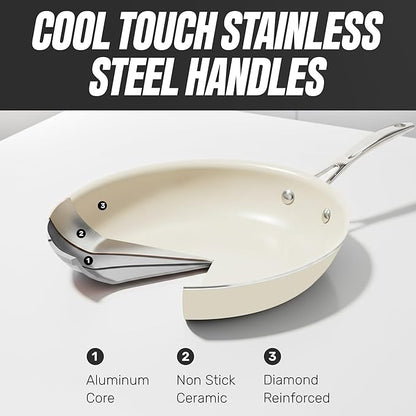 Gotham Steel 12 Pc Ceramic Cookware Set Nonstick, Ceramic Pots and Pans Set Non Stick with Steamer for Cooking, Non Toxic PFOA PFOS Free, Premium Stay Cool Handles, Oven & Dishwasher Safe