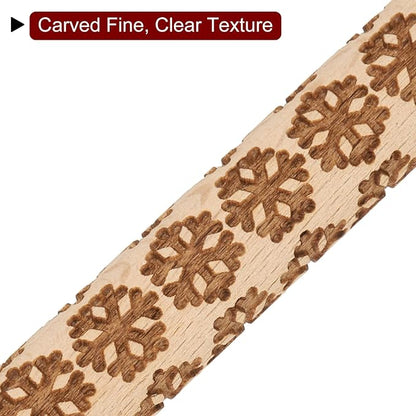 HARFINGTON Wood Clay Roller 4" Snowflake Pattern Rolling Pins Wood Rollers Pottery Tools Wood Grain Texture Rollers for Clay Baking Dough Playdough DIY