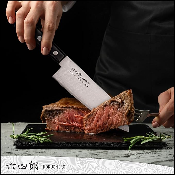 Santoku Knife 6.7-Inch (170mm), 37-Layer VG10 Damascus Hammered Kitchen Chef Knife, High Carbon Stainless Steel Forged Blade