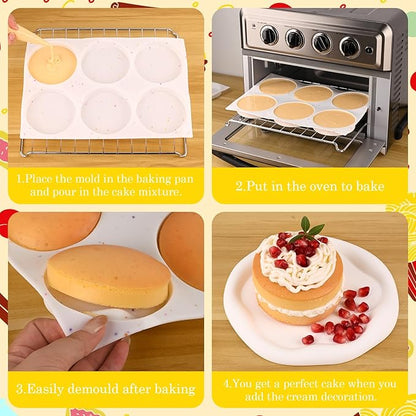 HUAKENER 3 Pcs Silicone Muffin Top Pans for Baking, 4 Inch Non-Stick Round Baking Molds for Mini Cake, Muffin Top, Dessert, Hamburger, Sandwiches Making