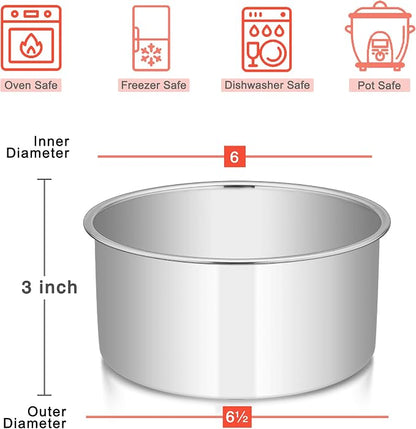 E-far Cake Pans Set of 3, 6 x 3 Inch Stainless Steel Round Cake Baking Pans Tins for Wedding Birthday, Deep Side & Non-toxic, Oven & Dishwasher Safe, Mirror Finish & Straight Side