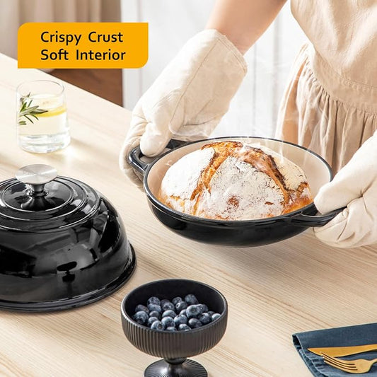 Velaze Enameled Cast Iron Dutch Oven for Bread Baking,5 QT Bread Oven Pot with Dome Lid for Crispy Artisan Bread & Bakery-Style Homemade Loaves(Black)