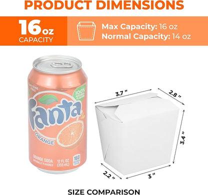 Fit Meal Prep 16 oz Chinese Take Out Boxes 50 Pack Plain White Paperboard Food Containers, Leak and Grease Resistant Pint Size Asian Rectangle To Go Boxes, Candy Buffet Box and Party Favors