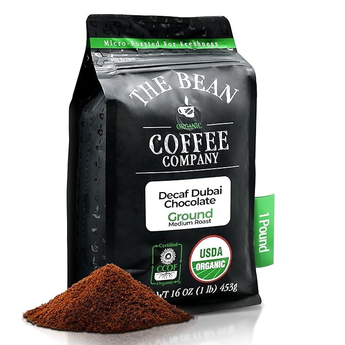 The Bean Organic Coffee Company Water Processed DECAF Vanilla Nut, Medium Roast, Ground Coffee, 16-Ounce Bag, Café Molido Tostado Orgánico descafeinado
