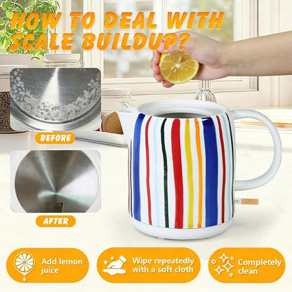 1.0-Liter Ceramic Electric Kettle, 1000W Rapid Boil, Tea Kettles Pot & Hot Water Boiler For Coffee & Tea, Teapot Auto Shut-Off, Boil-Dry Protection (A19)