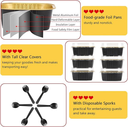 LNYZQUS 5oz Cupcake Mini Cake Pans with Lids 40 Pack, Aluminum Foil Cupcake Cups Brownie Baking Pans,Square Disposable Ramekins Baking Cups,Small Muffin Tin Holders-Black In Gold