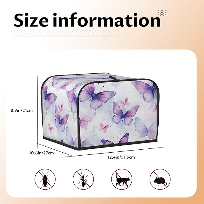 Butterfly Flower Purple 4 Slice Toaster Cover Wide Slot Dustproof Bread Maker Cover Fingerprint Bakeware Protection Kitchen Appliance Cover Toaster Bag