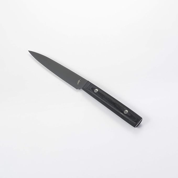 Michel BRAS Quotidien No. 2 Kitchen Knife, 12 cm Handcrafted Kitchen Knife, Japanese AUS8A Stainless Steel Blade, Black Pakkawood Handle, Precision and Sharpness for Professional and Home Chefs