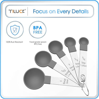 TILUCK Measuring Cups & Spoons Set, Stackable Cups and Spoons, Nesting Measure Cups with Stainless Steel Handle, Kitchen Gadgets for Cooking & Baking (Gray)