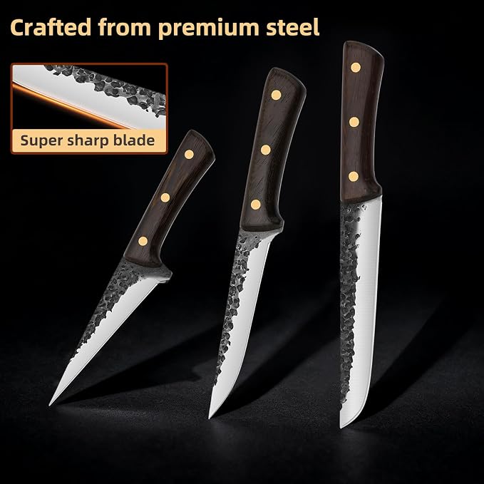 3PCS Professional Chef Knife Set - German Stainless Steel Ultra Sharp Kitchen Knives with Ergonomic Wood Handles | Complete Cooking Knife Set Includes Chef & Santoku Knives