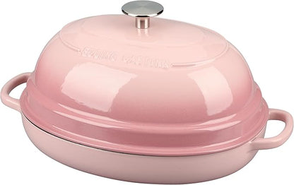 EDGING CASTING Enameled Oval Cast Iron Dutch Oven Pot with Lid, Bread Dutch Oven for Sourdough Bread Baking, Dutch Oven Bread, Bread Oven, 6QT, Pink