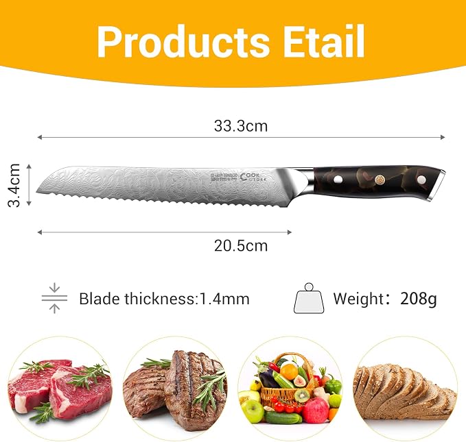 Bread Knife,Serrated Bread Knofe for Homemade Bread and Sourdough,Core Ergonomic Resin Handle in Deluxe Gift Box - Ideal Gift for Men and Women