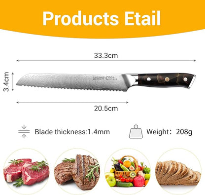Bread Knife,Serrated Bread Knofe for Homemade Bread and Sourdough,Core Ergonomic Resin Handle in Deluxe Gift Box - Ideal Gift for Men and Women