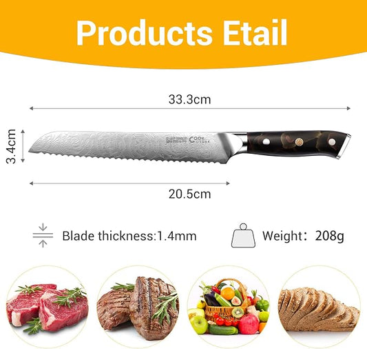 Bread Knife,Serrated Bread Knofe for Homemade Bread and Sourdough,Core Ergonomic Resin Handle in Deluxe Gift Box - Ideal Gift for Men and Women