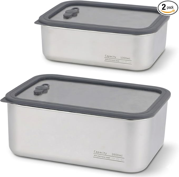 Stainless Steel Food Storage Containers-2Pcs Leakproof, Airtight Stainless-Steel Bowls with Lids, Freezer/Dishwasher/Microwave Safe Containers, Durable & Stackable Stainless Steel Containers with Lids