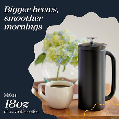 ESPRO Pro P7 French Press Stainless Steel 304 – Patented Double Walled Micro-Filter Insulated French Press Coffee Maker, Grit-Free Brew - Heat Resistant BPA Free - Matte Black - 18oz