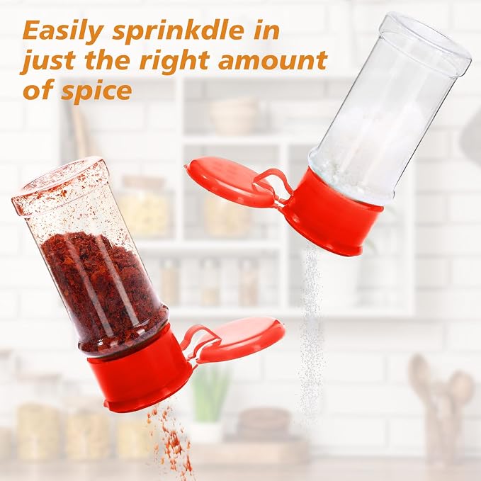 Amyhill 100 Pcs Plastic Spice Bottles Spice Jars with Cap Seasoning Jars Shaker 2 Oz/ 60ml Clear Bottle Containers with Shaker Lids for Storing Herbs and Seasoning Powders (Red)