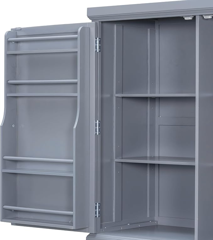 VilroCaz Freestanding Large Kitchen Pantry, Wooden Kitchen Organizers and Storage Cabinet with 4 Drawers, Cupboard, 5 Doors, Adjustable Shelves for Dining Room (Gray-3.15)