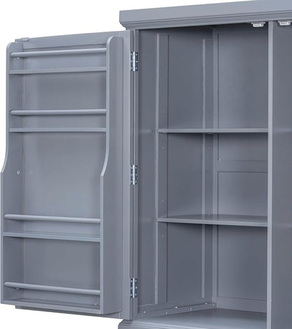 VilroCaz Freestanding Large Kitchen Pantry, Wooden Kitchen Organizers and Storage Cabinet with 4 Drawers, Cupboard, 5 Doors, Adjustable Shelves for Dining Room (Gray-3.15)