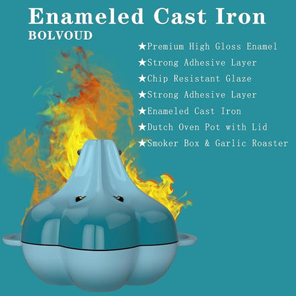 Cast Iron Smoker Roaster & Garlic Roster Baker, Smoker Box, Pre-Seasoned Cast Iron Garlic Roaster for Grill, Perfect for BBQ and Oven, for Smoky, Flavorful Vegetables, Meats or Wood Chips