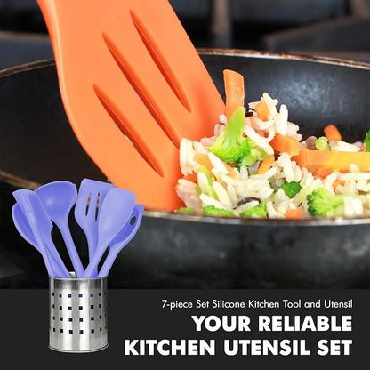 Chef Craft - Premium Silicone Kitchen Tools and Utensils Set, Non-Scratch, Withstands Temperatures up to 450°F, BPA-Free, 7 Piece Cooking Utensils Set, Pastel Blue