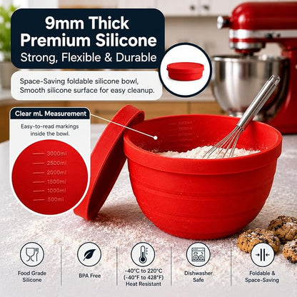 Silicone Bowl Liners for KitchenAid 5Qt Tilt-Head Mixer – Thick Reusable Mixing Bowl Inserts with Lids, Easy to Clean, Heat Resistant Silicone Mixing Bowls Liner - 2 Pack