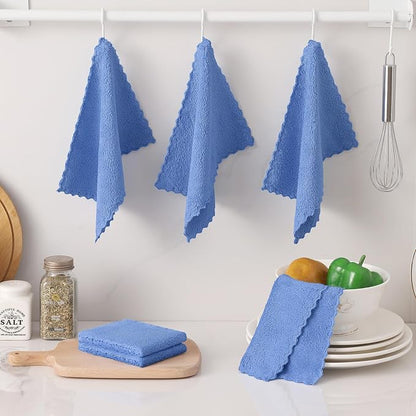 Kitinjoy 24 Pack Kitchen Cloths Dish Towels (7" x 9", Sky Blue), Super Soft and Absorbent Dish Cloths, Nonstick Oil Fast Drying Coral Velvet Microfiber Cleaning