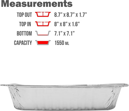 Fig & Leaf (210 Pack) 8” x 8” Square Baking Cake Pans with Plastic Dome Lids | Heavy Duty l Disposable Aluminum Foil Tins l Portable Food Containers l Perfect for Roasting Oven Toaster Cooking