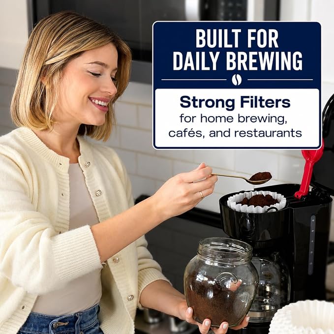 Pine & Pebble® 12-Cup Large Commercial Coffee Filters, 500 Count | Tall-Walled Basket Style (9.84" x 4.33") | No Grounds, No Mess | Fits BUNN & Standard Coffee Makers | Bulk for Cafés & Offices