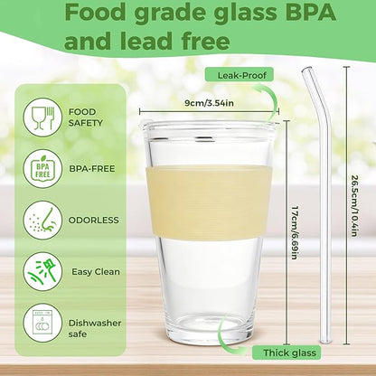 Birity 16oz Glass Cups with Lids and Straws,Glass tumbler With Straw and Lid-Reusable Iced Coffee Cups for Tea, Juice, Smoothies, Mason Jar Drinking Cup for Hot/Cold Drinks at Home,Office,Travel