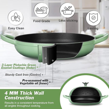 P&P CHEF Bread Dutch Oven for Sourdough, 5.5 Quart Enameled Cast Iron Dutch Oven Pot with Lid for Homemade Bread Baking, Easy to Clean & Even Heat, Pistachio Green