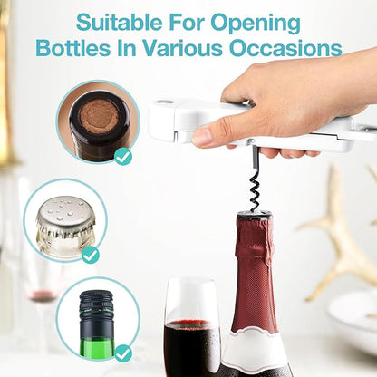 Jar Opener for Seniors with Arthritis, 7 in 1 Bottle Opener and Wine Corkscrew, Easy Grip Kitchen Gadget for Weak Hands Elderly, Retractable Jaw Lid Opener with Magnetic Storage (Off-White)