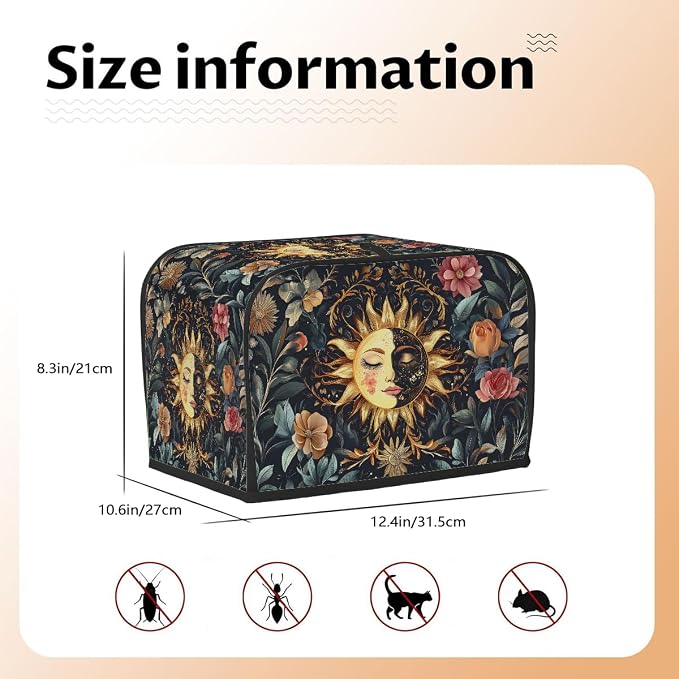 Sun Moon Toaster Cover 4 Slice Wide Slot Washable Kitchen Appliance Covers Fingerprint Bread Machine Dust Cover Small Toaster Oven Accessories Covers Bread Maker Bag Women Gift