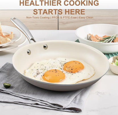 11 Inch Ceramic Nonstick Frying Pan Skillet - PFAS-Free, Non-Toxic, Oven Safe & Induction Ready, Aluminum Cookware with Stainless Steel Handle